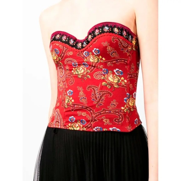 Christian Dior Vintage Russian Folklore Red Paisley Corset‎ Bra FR 90 US 34 C - Picture 1 of 16